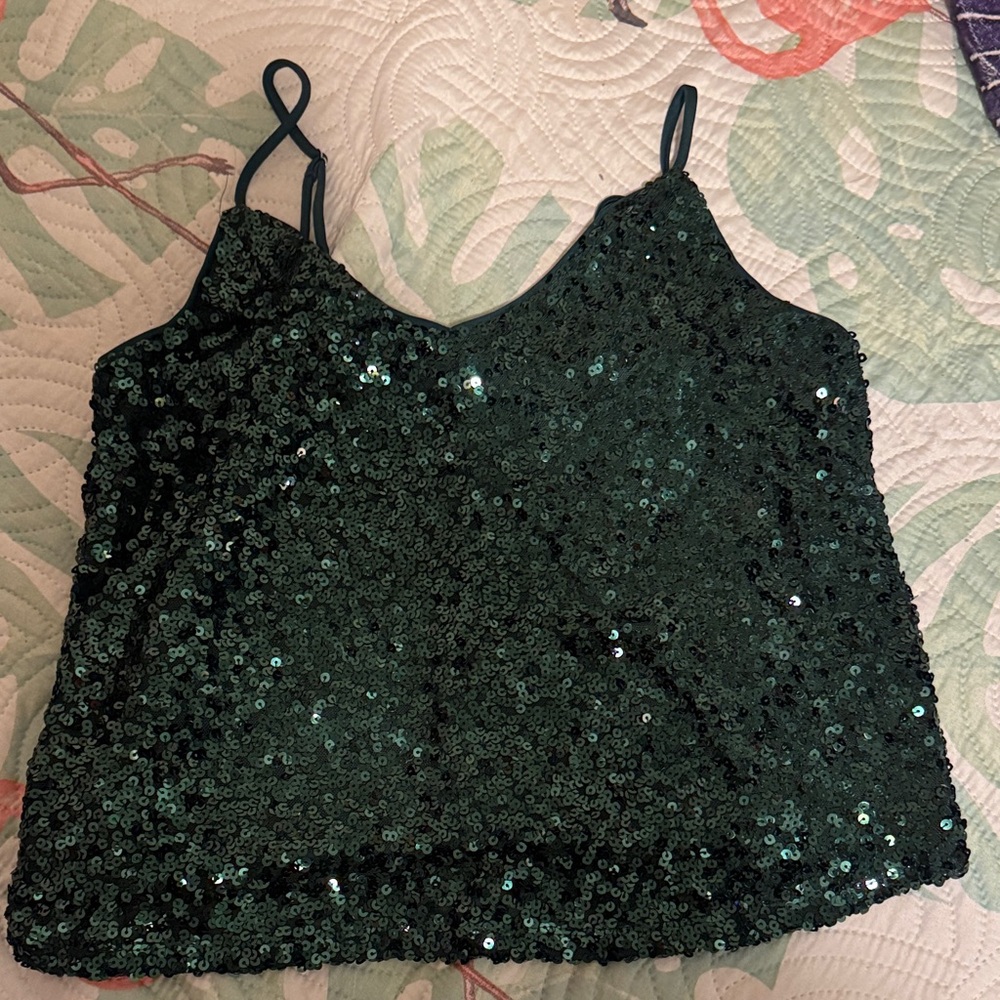 Discovery Green Sequin Cami with Adjustable Spaghetti Straps